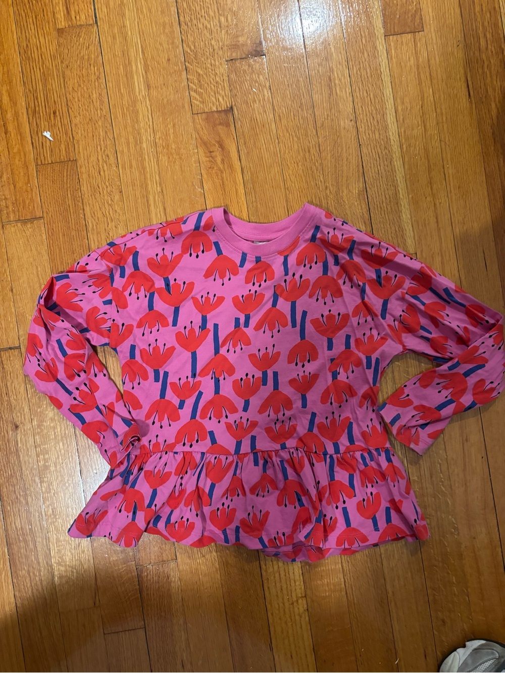 Hanna Andersson Pink Long-Sleeve Peplum Top with Red Floral Print